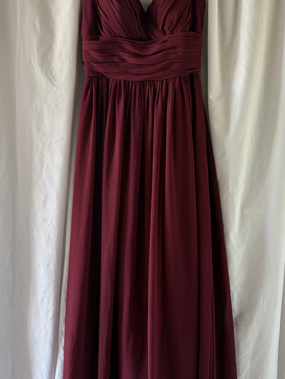Bill Levkoff Wine Red Pleated V-Neck Maxi Gown